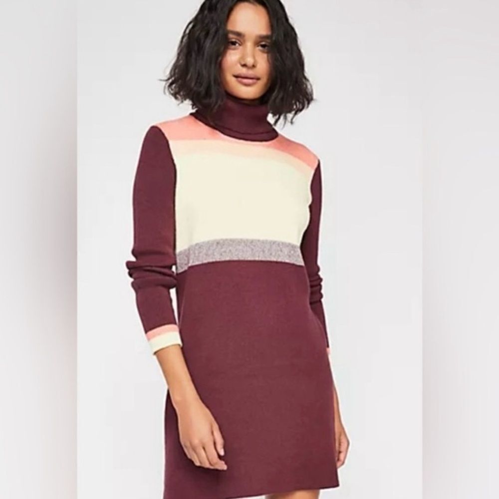 Free people winter break turtleneck color block sweater dress